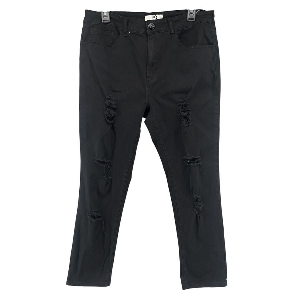 American Quality Denim Women’s Black High Rise Distressed Skinny Jeans Size 18
